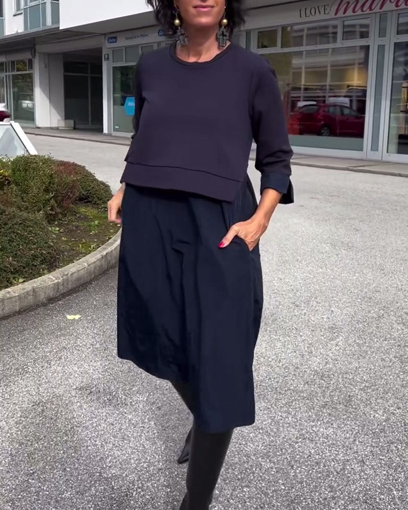 Robe Col Rond Patchwork Tendance