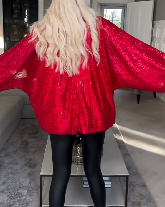 Haut à paillettes à manches ballon et col rond