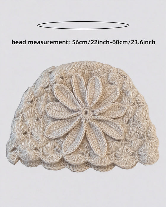 Bonnet En Tricot Fleuri Au Crochet Fait Main