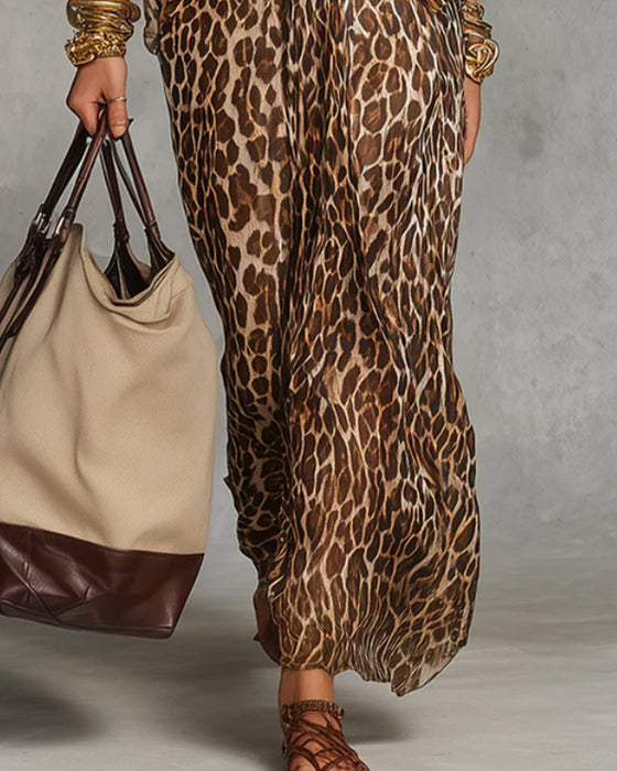 Robe Tendance Léopard Manche Chauve-Souris