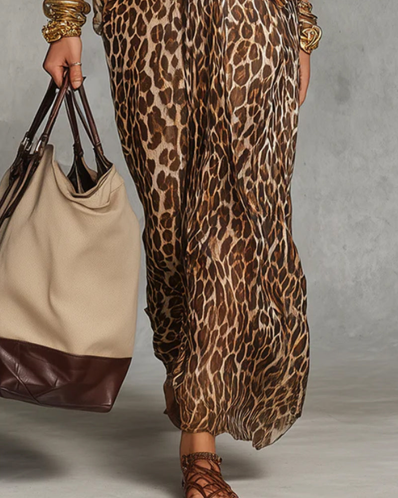 Robe Tendance Léopard Manche Chauve-Souris