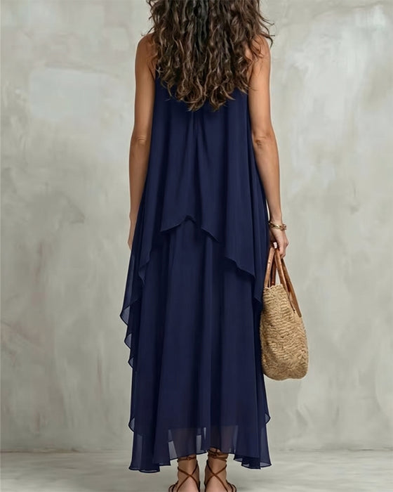 Robe Col Rond Sans Manches Irrégulière