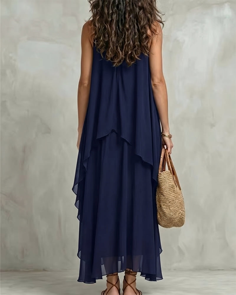 Robe Col Rond Sans Manches Irrégulière