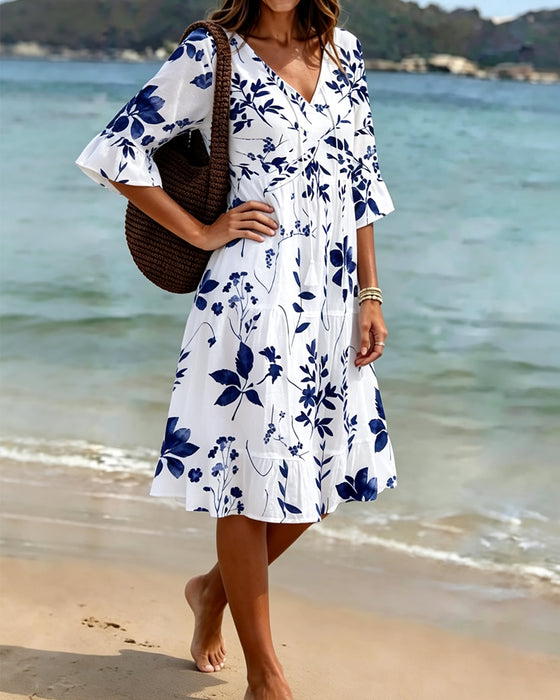 Robe Bretelles Col V Volant