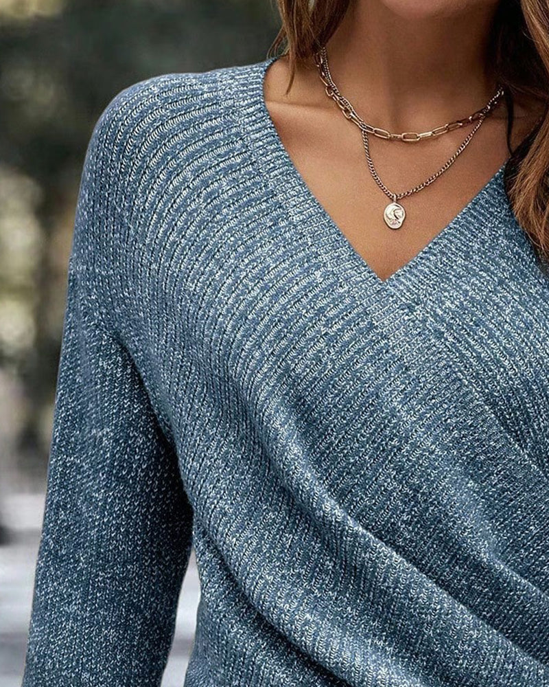 Pull Élégant Col En V Ruché