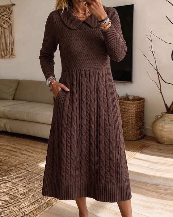 Robe Pull Col Peter Pan Tricot Torsadé