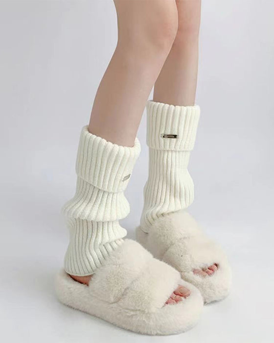 Guêtres Basiques Unies Pour Femme Avec Décor D’Étiquette Métallique, Mode Minimaliste Pour Femmes