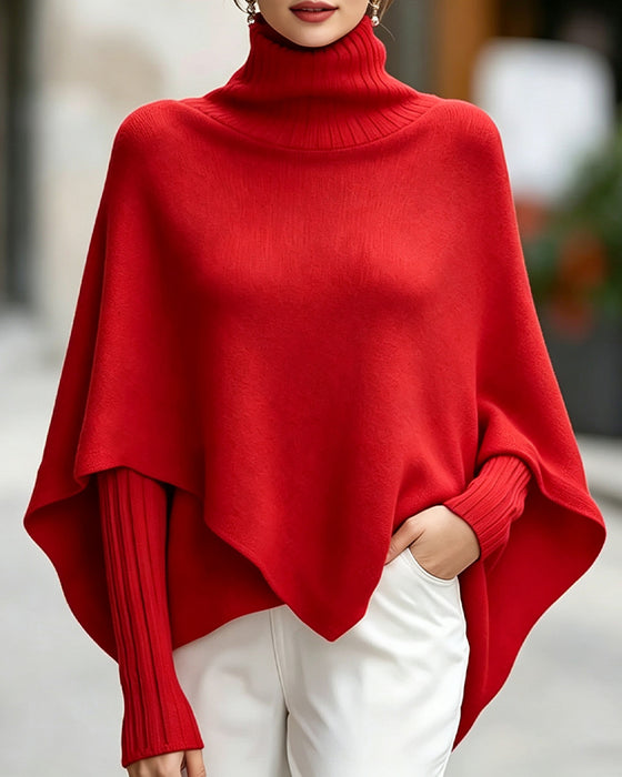 Pullover Col Haut Asymétrique Style Poncho