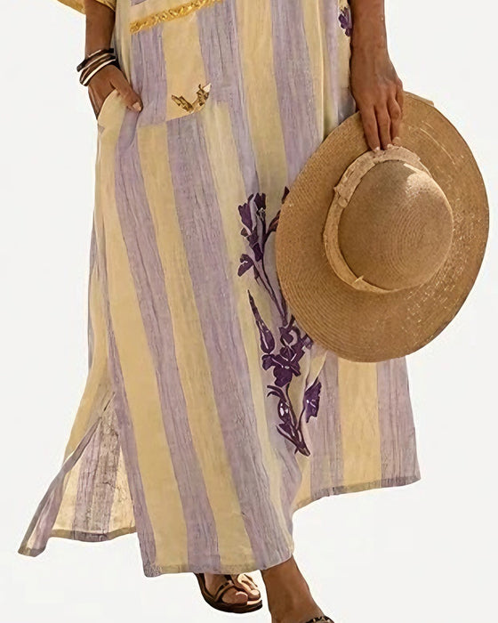 Robe Col V Rayure Fente