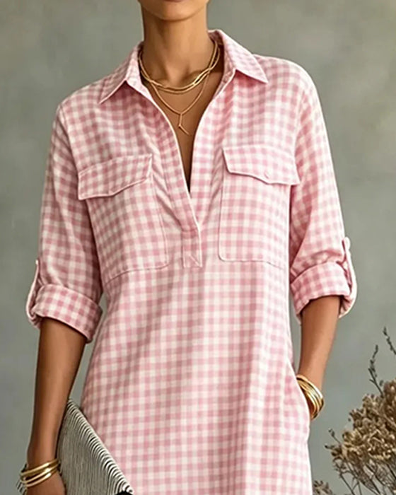 Robe À Carreaux Col Chemise