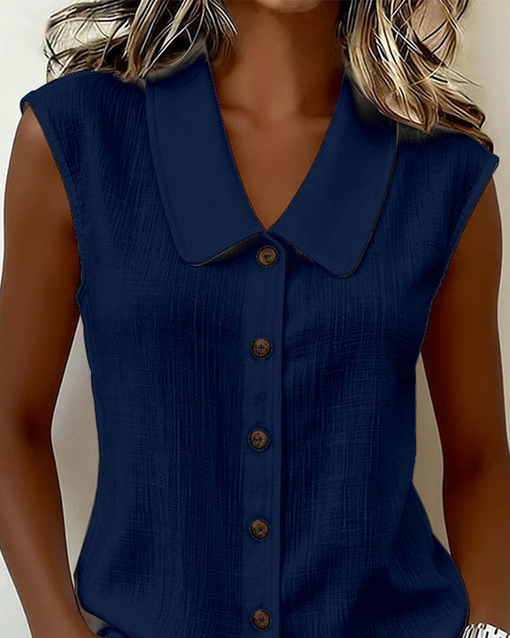 Chemise Sans Manches Col En Lin-Coton