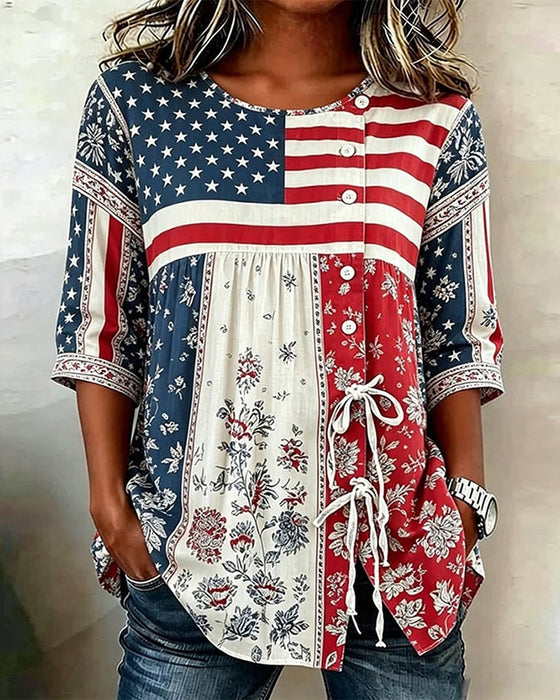 Chemisier Drapeau Patchwork Imprimé Lacets