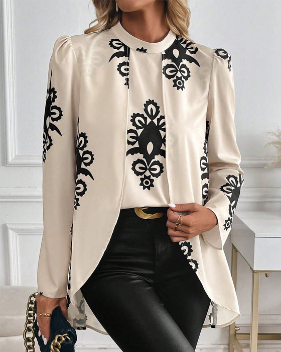 Blouse Manches Bouffantes Imprimé Irrégulier