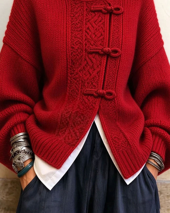 Pullover Vintage Nœud Bouton Col Roulé Mode