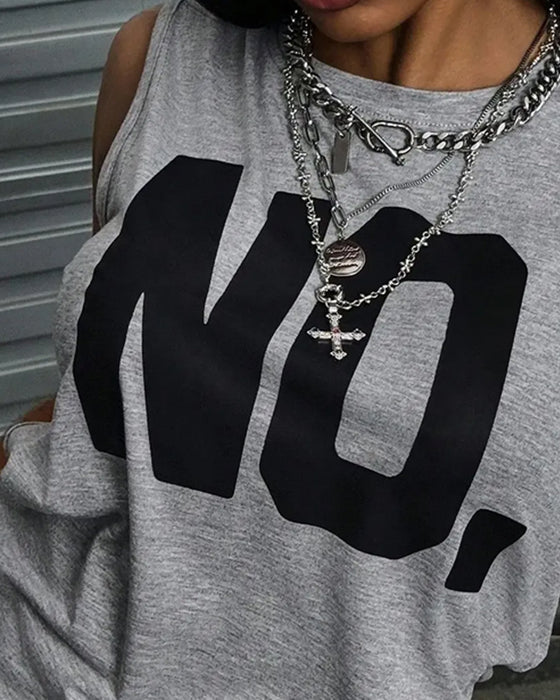 T-Shirt Col Rond Sans Manches Lettre Unie