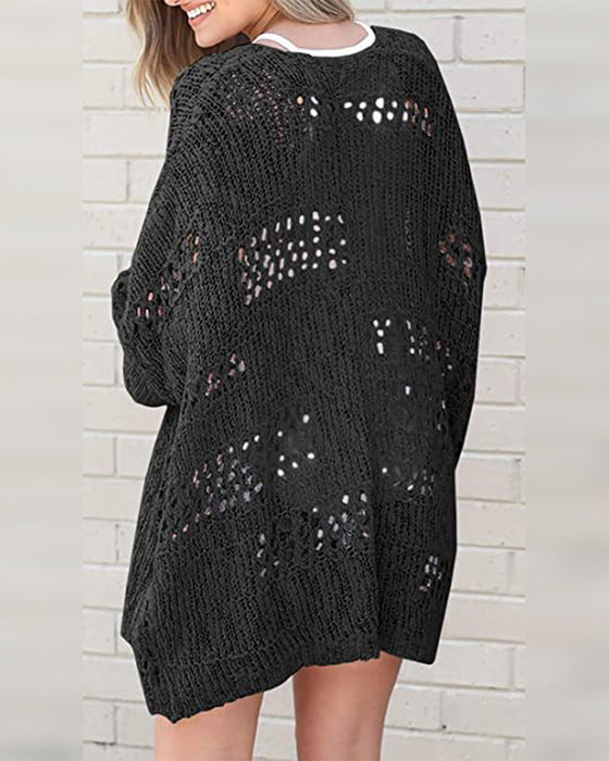 Cardigan Décontracté Manches Longues Découpé Pull
