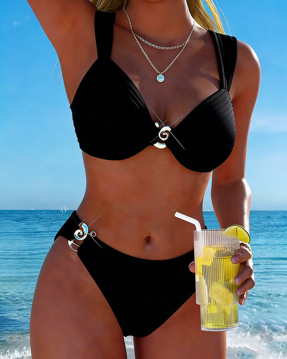 Bikini Motif Vertical Boucle Métallique Fendu