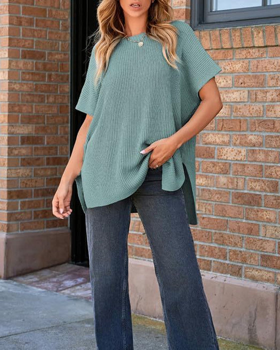 Pull-Over Unie Col Rond Manches Chauve-Souris