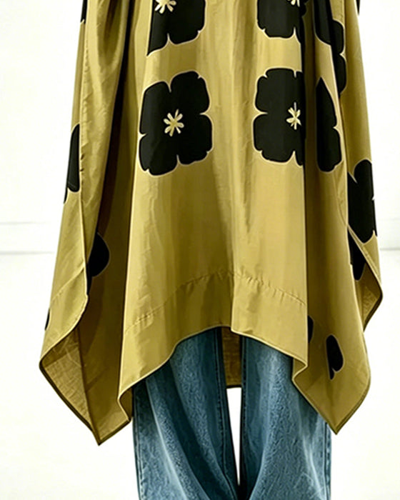 Robe Imprimé Col En V Manche Chauve-Souris Coupe Loose