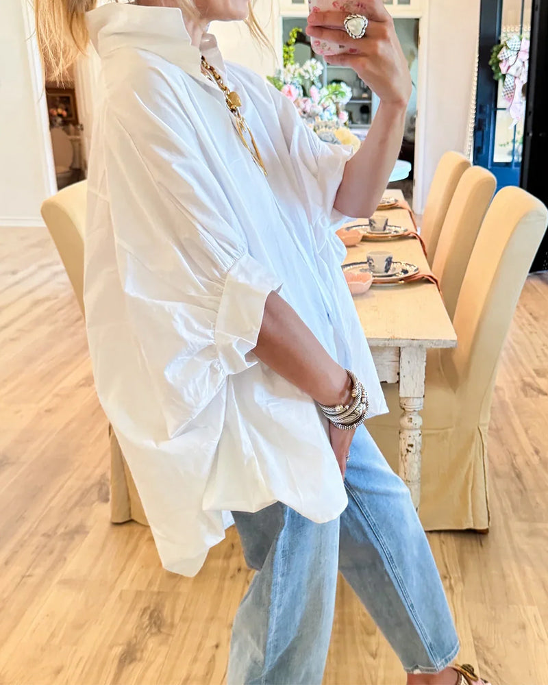 Blouse Coupe Lâche Épaule Descendante Blanche Manche Longue