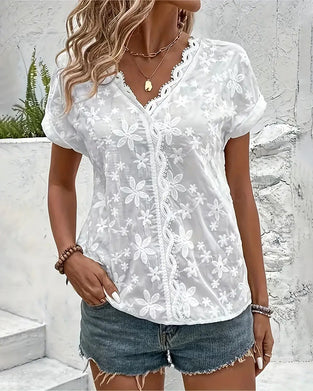 Blouse en dentelle unie col V