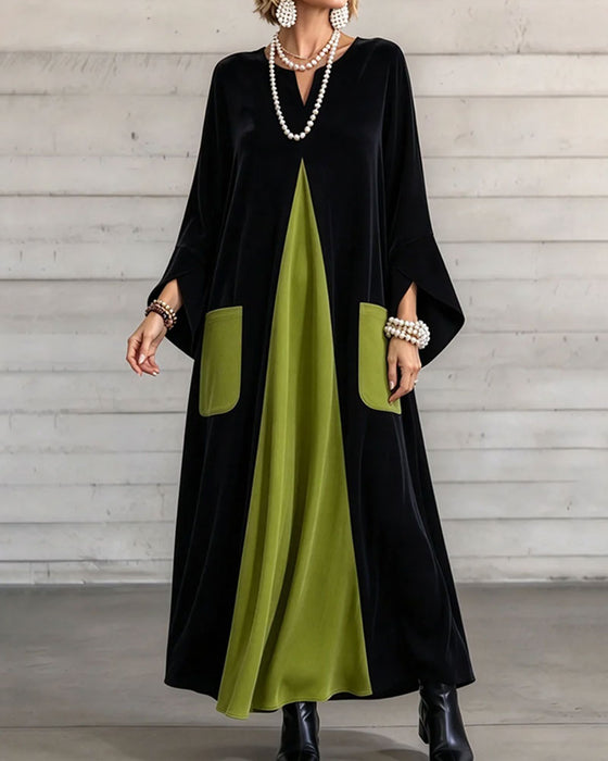 Robe Col En V Bloc De Couleur Maxi