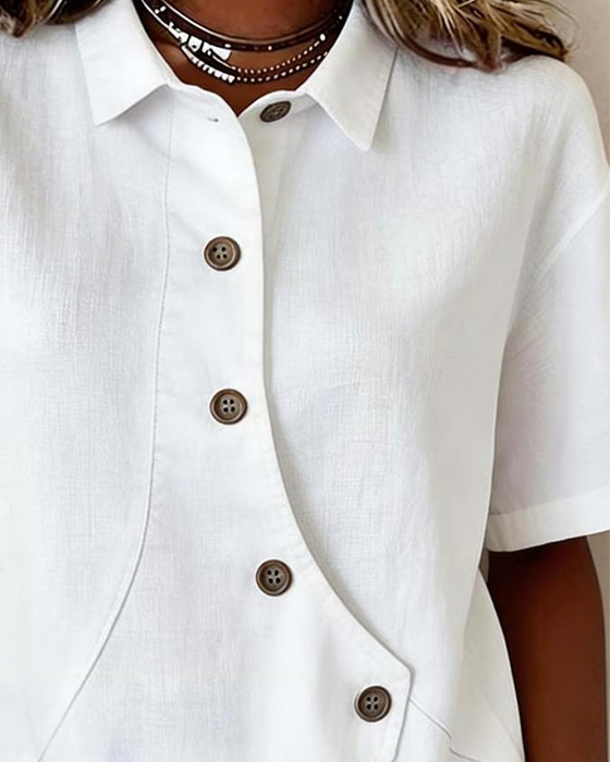 Chemise Patte Coton-lin Asymétrique Boutonnage