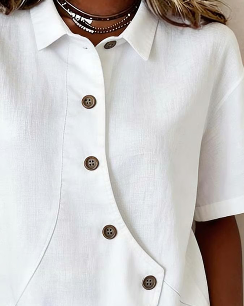 Chemise Patte Coton-lin Asymétrique Boutonnage