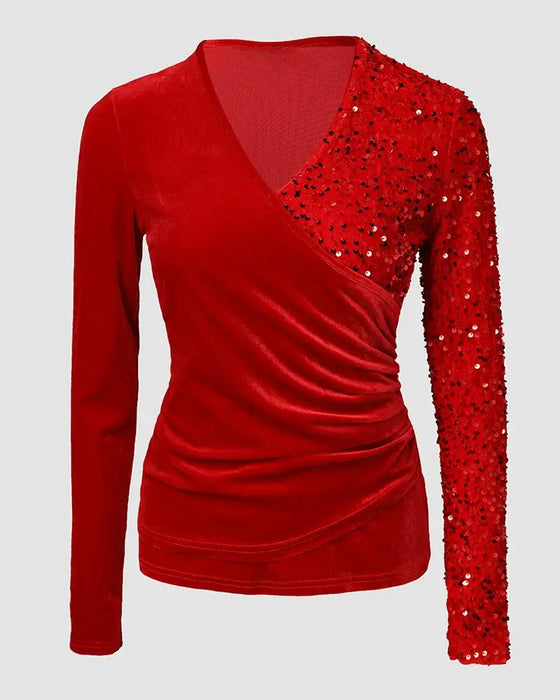 Haut À Profond Décolleté En V Et Patchwork