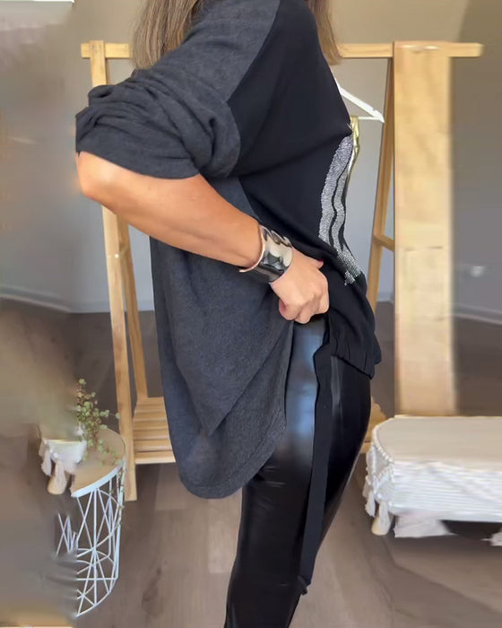 Haut décontracté à manches longues et col rond