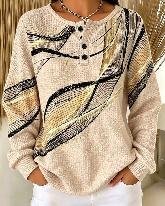 Sweatshirt Col-Rond Boutonné Rayé