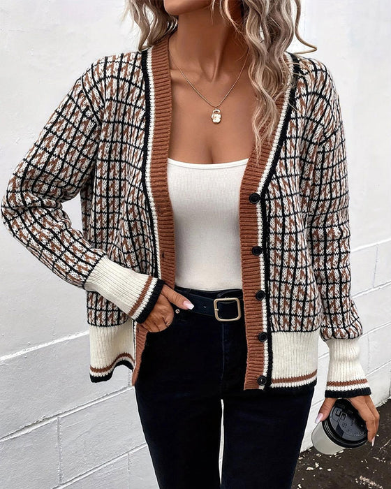 Cardigan Vintage Carreaux Boutonnage