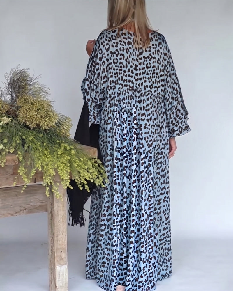 Robe Col En V Imprimé Léopard Coupe Loose Décontractée