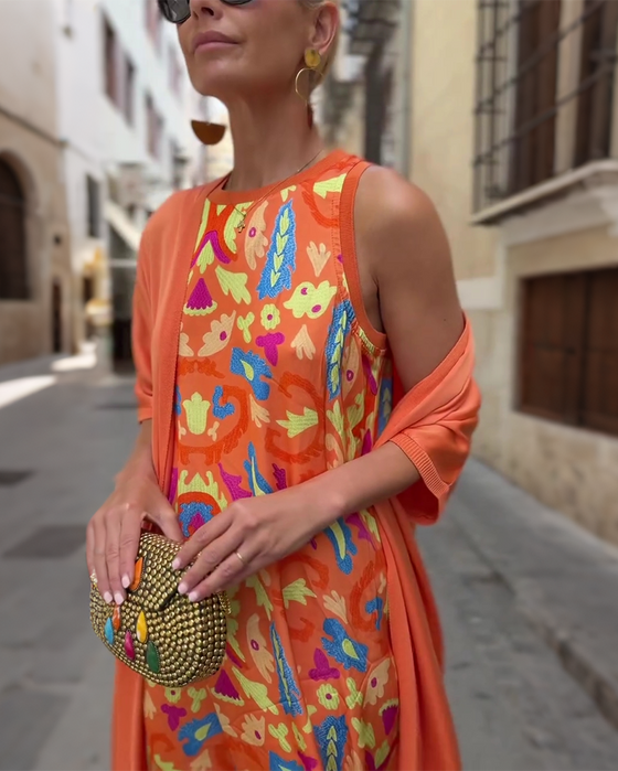 Ensemble Robe Longue Sans Manches Avec Long Cardigan