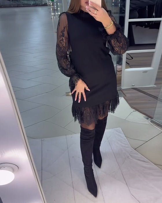 Robe Patchwork À Garniture De Dentelle