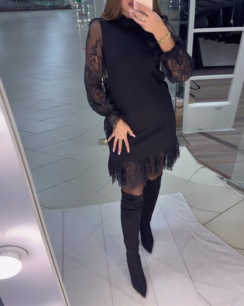 Robe Patchwork À Garniture De Dentelle