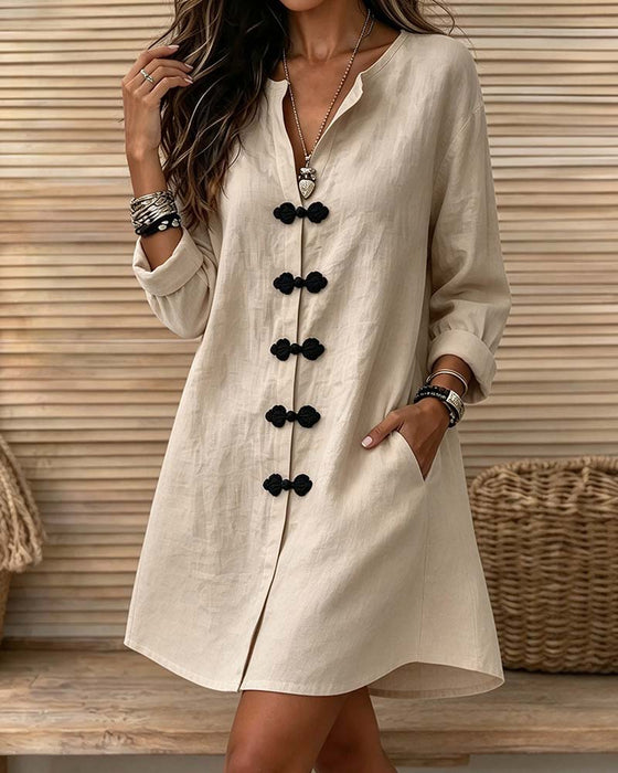 Robe Col En V Boutonnage Devant Style Chemisier Courte