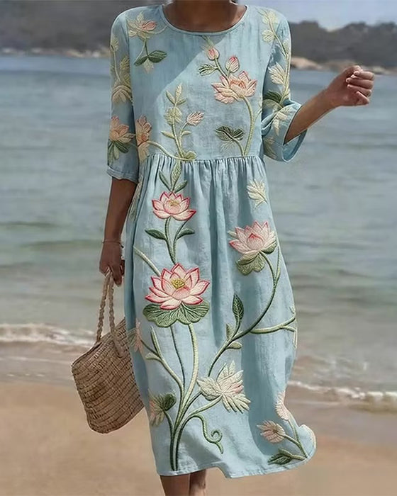 Robe Florale Col Rond