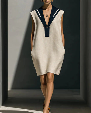 Robe Contraste De Couleur Sans Manches Shift