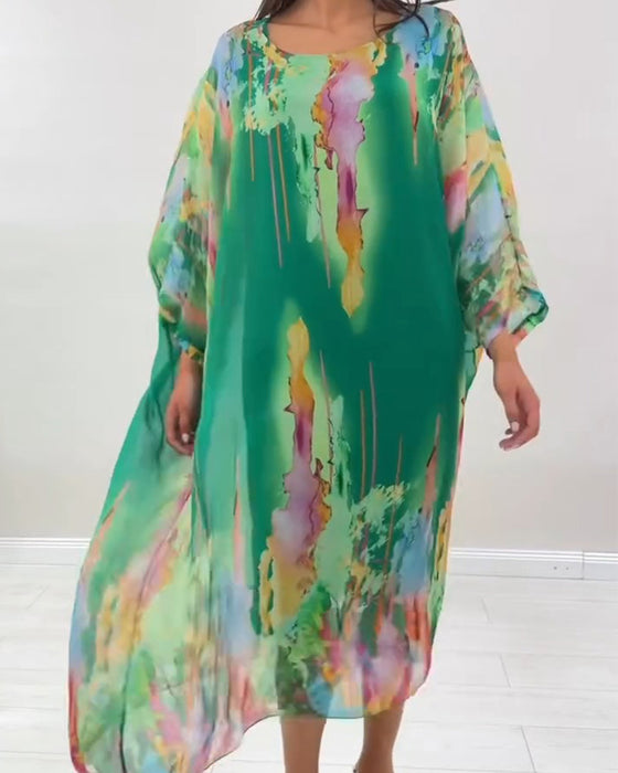 Robe Col Rond Manche Chauve-Souris Tacheté
