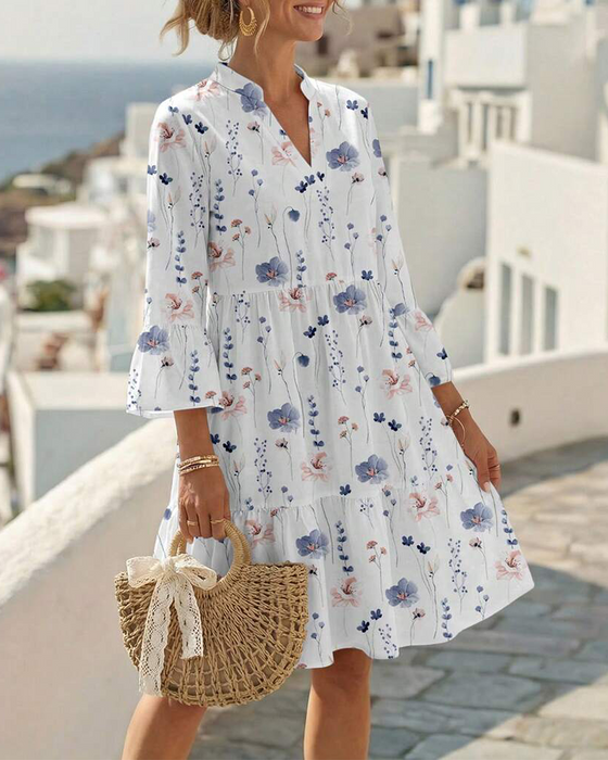 Robe Col V Imprimé Floral Midi
