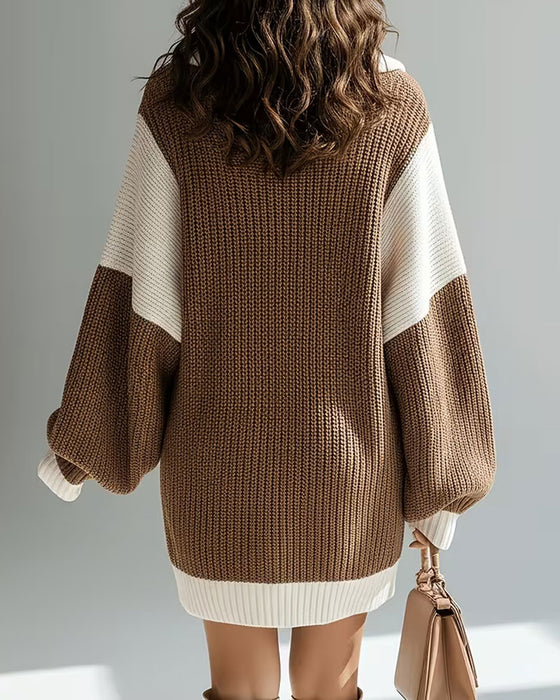 Robe Pull Revers Fermeture Éclair Contraste