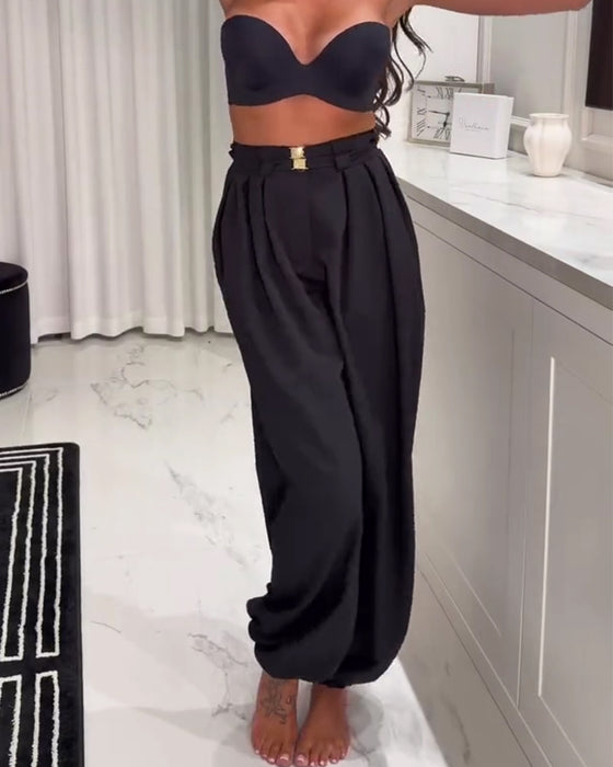 Pantalon Taille Haute Modèle Lanterne Avec Poignets Resserrés