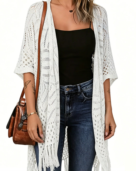 Cardigans Découpe Frange Tricot