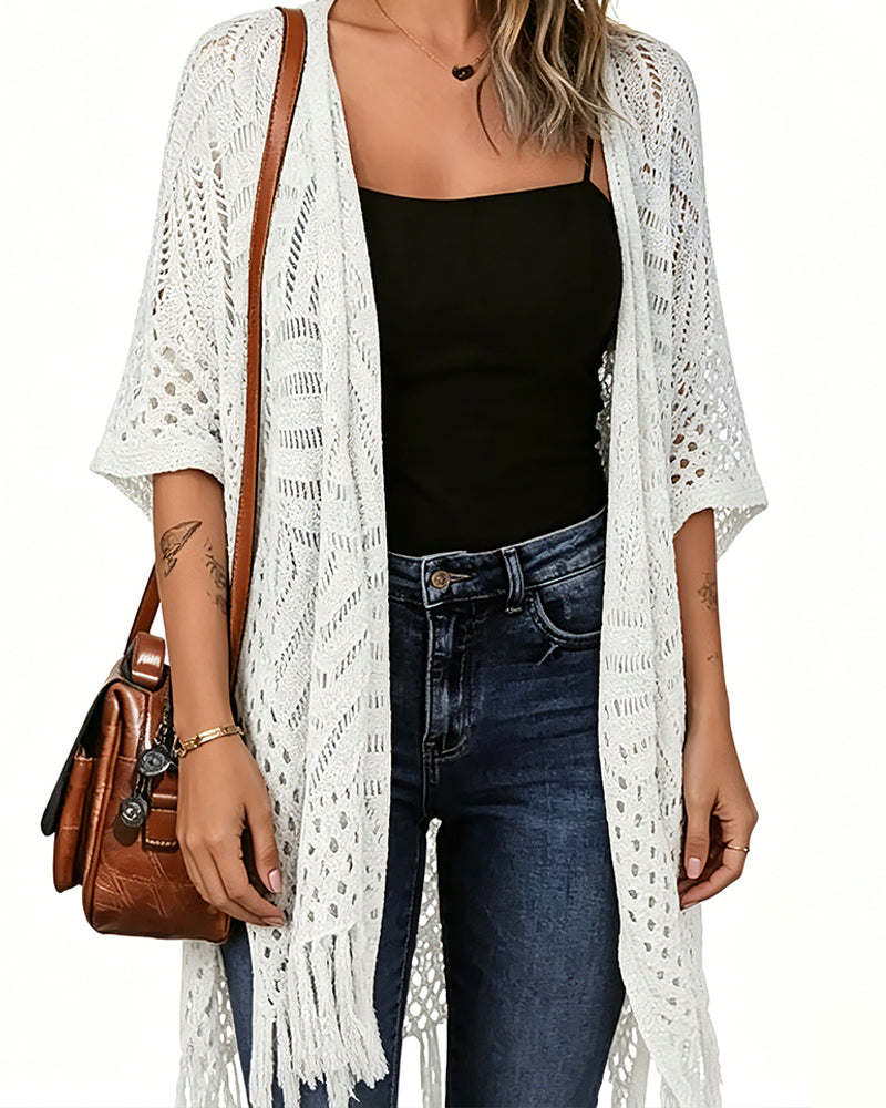 Cardigans Découpe Frange Tricot