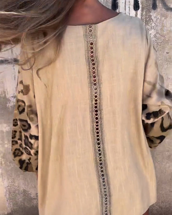 T-shirt décontracté à imprimé léopard et col rond