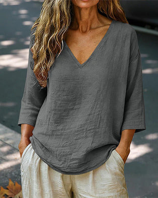 Blouse Épaule Descendue Col V Manches 3/4