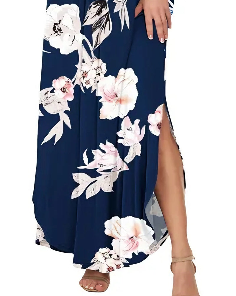 Robe Élégante Lavage À L'encre Fleurie Maxi