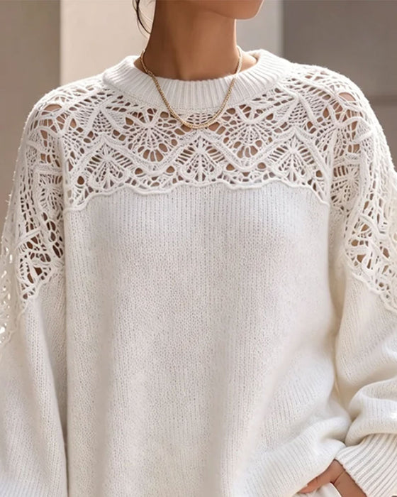 Pullover Évidé Manche Bouffante Long