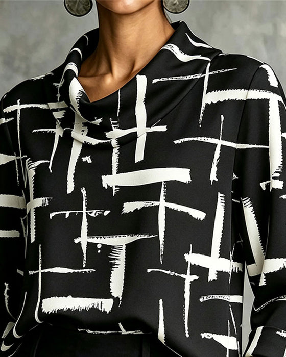 Blouse Col Drapé Mock Motif Croix